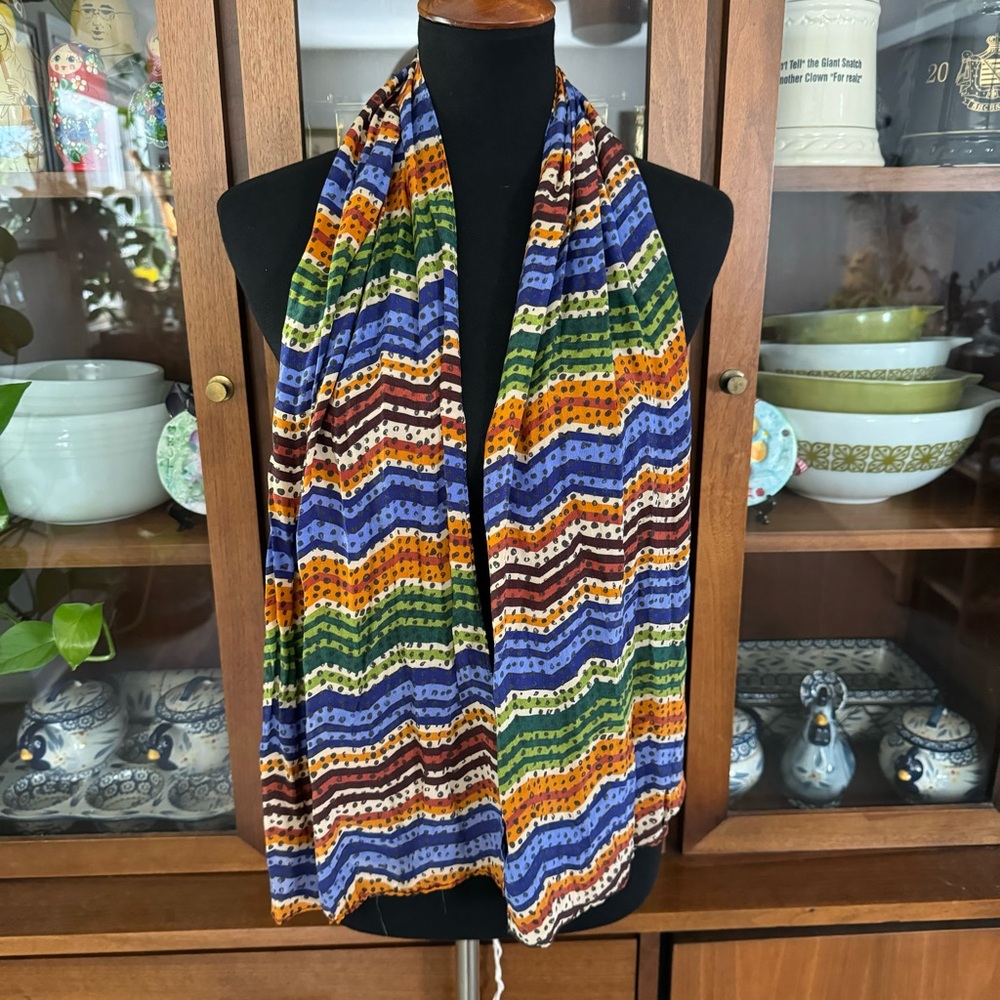 Vintage 90’s Casca 100% Silk Colorful Stripes & Dots Scarf